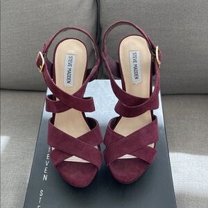 Steve Madden Women's Burgundy Strappy Heels, Clio-L Leopard, 9.5